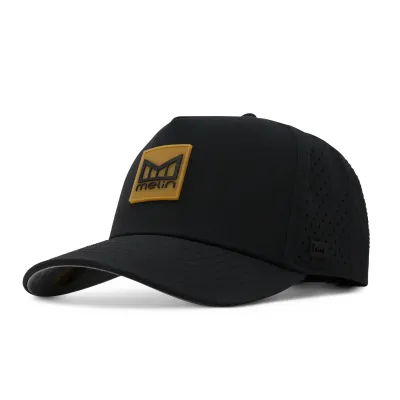 Melin Odysea Stacked HYDRO Hat in Black and Gum side view.