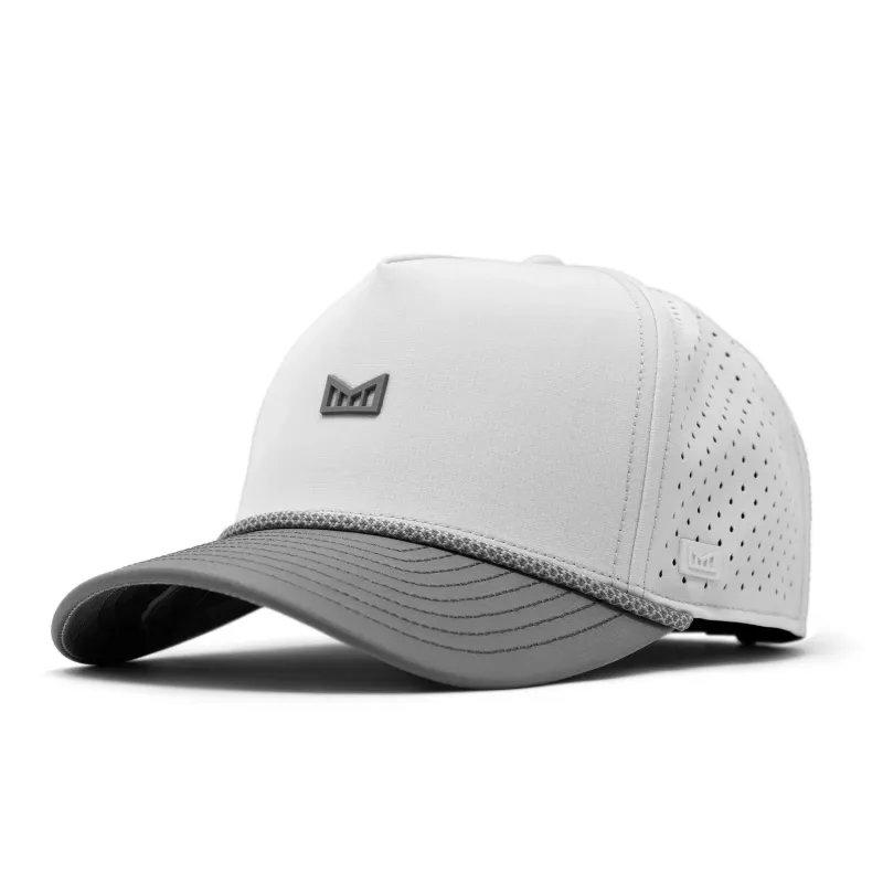Melin Odysea Rope Bulls Icon HYDRO hat in white and grey with rope detail.