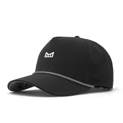 Melin Odysea Rope Bulls Icon HYDRO hat in black with grey rope detail.