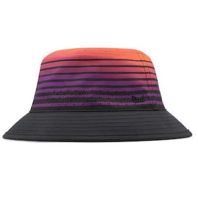 Melin Caddy HYDRO Bucket Hat in Sunset Wavez with striped crown and black brim.
