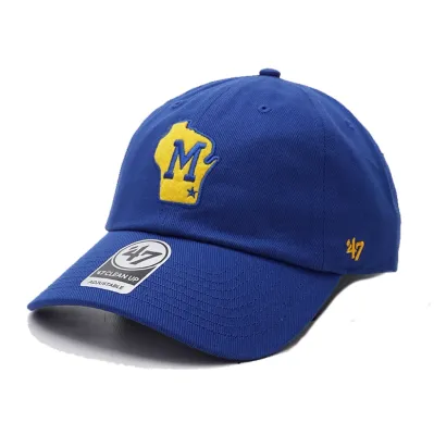 Royal blue '47 Brewers Clean Up hat with felt Wisconsin M applique.