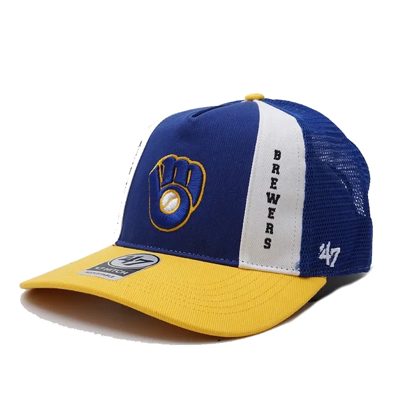 Royal and gold '47 Brewers split panel mesh Hitch snapback hat.