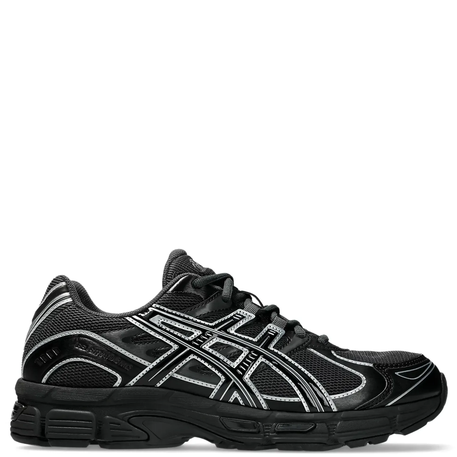 ASICS GEL-STRATUS MC Graphite Grey/Black sneakers showing lateral side profile with layered overlays and GEL heel.