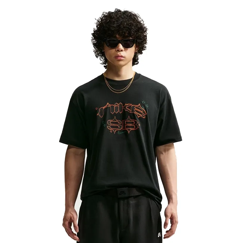 Front view of the Nike SB Goth Tee featuring embroidered gothic Nike SB chest artwork.