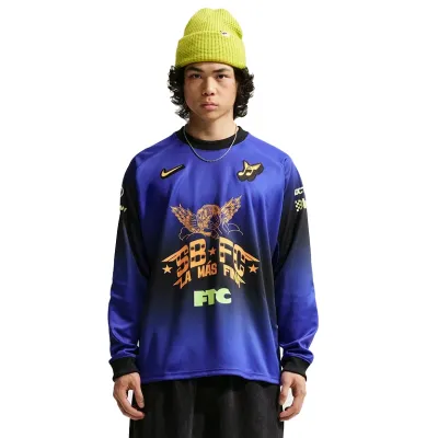 Front view of the Nike SB La Más Fina FC Long Sleeve Jersey with soccer-inspired Club 58 artwork.