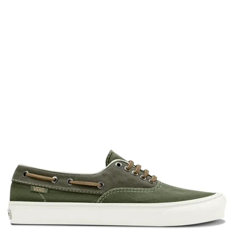 Lateral side view of Vans Authentic Boat Shoe in Green Balsam with boat-style lacing