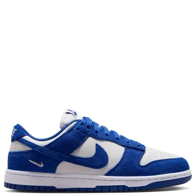 Medial side profile of Nike Women's Dunk Low Suede with premium suede overlays