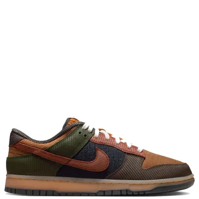 Medial side profile of Nike Dunk Low Retro Premium in earthy multi-color palette.
