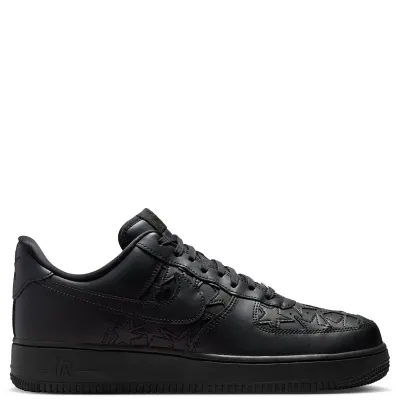 Medial side profile of Nike Air Force 1 '07 Edge in all-black premium leather.