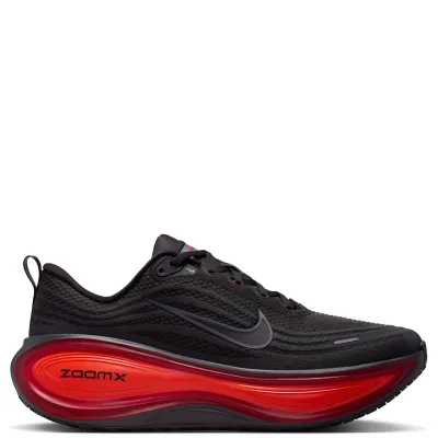 Medial side profile of Nike Vomero Plus in Anthracite with Bright Crimson cushioning