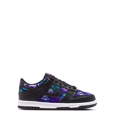 Medial side profile of Nike Dunk Low GS featuring colorful Andrea Bergart graphic print