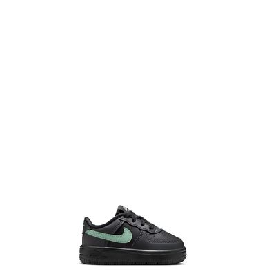 Medial side profile of Nike Force 1 Low TD in Black with Arctic Green Swoosh
