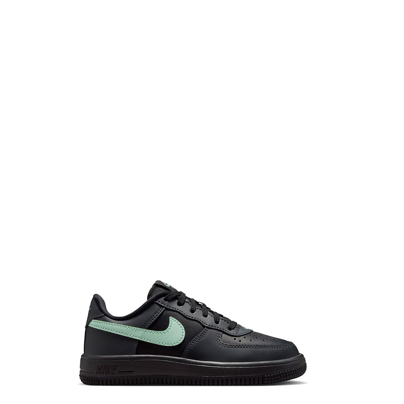 Full lateral profile of Nike Force 1 Low PS in Black and Arctic Green
