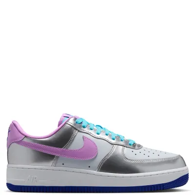 Medial side profile of Nike Women's Air Force 1 '07 in Chrome with blue outsole
