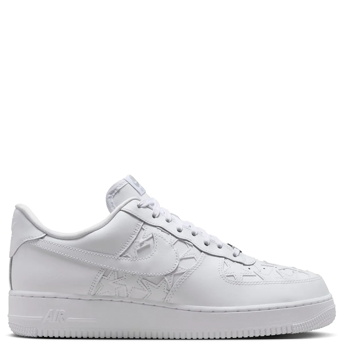 Medial side profile of Nike Air Force 1 '07 Edge in all-white leather construction