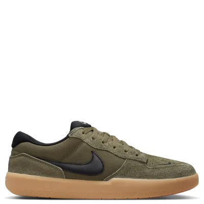 Medial side profile of Nike SB Force 58 with suede overlays and gum cupsole