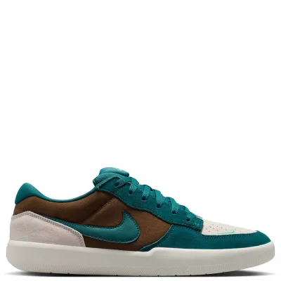 Medial side profile of Nike SB Force 58 in Mosswood Brown with suede overlays