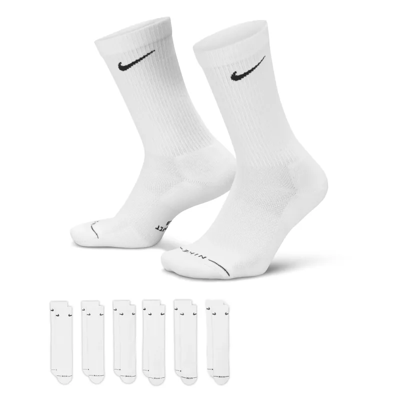 Nike Everyday Elevated White Crew Socks 6-pack with individual pairs displayed