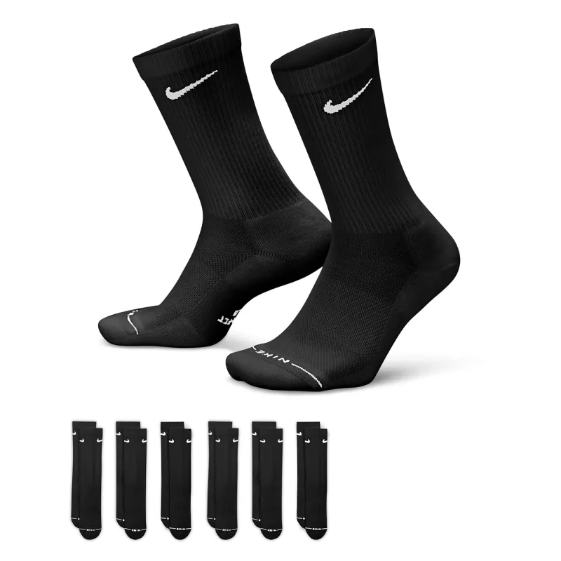 Nike Everyday Elevated Black Crew Socks 6-pack with white embroidered Swoosh logo