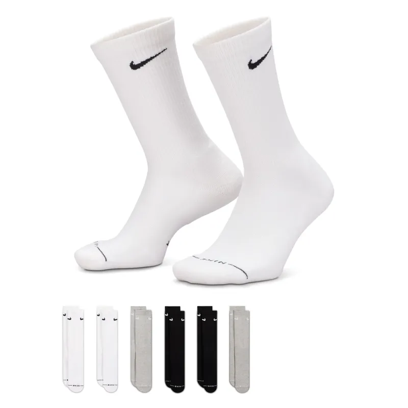 Nike Everyday Elevated Multicolor Crew Socks 6-pack with white, black and grey pairs