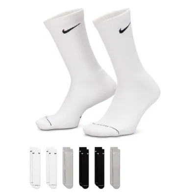 Nike Everyday Elevated Multicolor Crew Socks 6-pack with white, black and grey pairs