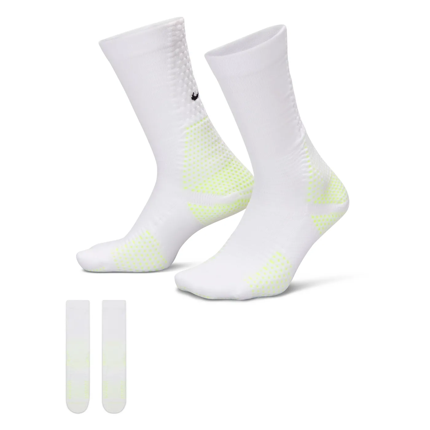 Nike Unicorn Dri-FIT ADV Crew Socks in White/Volt with targeted cushioning and support
