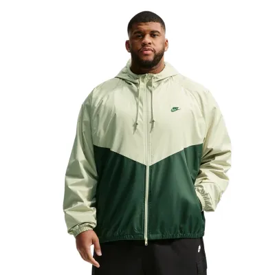 Full front view of Nike Windrunner Lined Jacket in Olive Aura and Fir