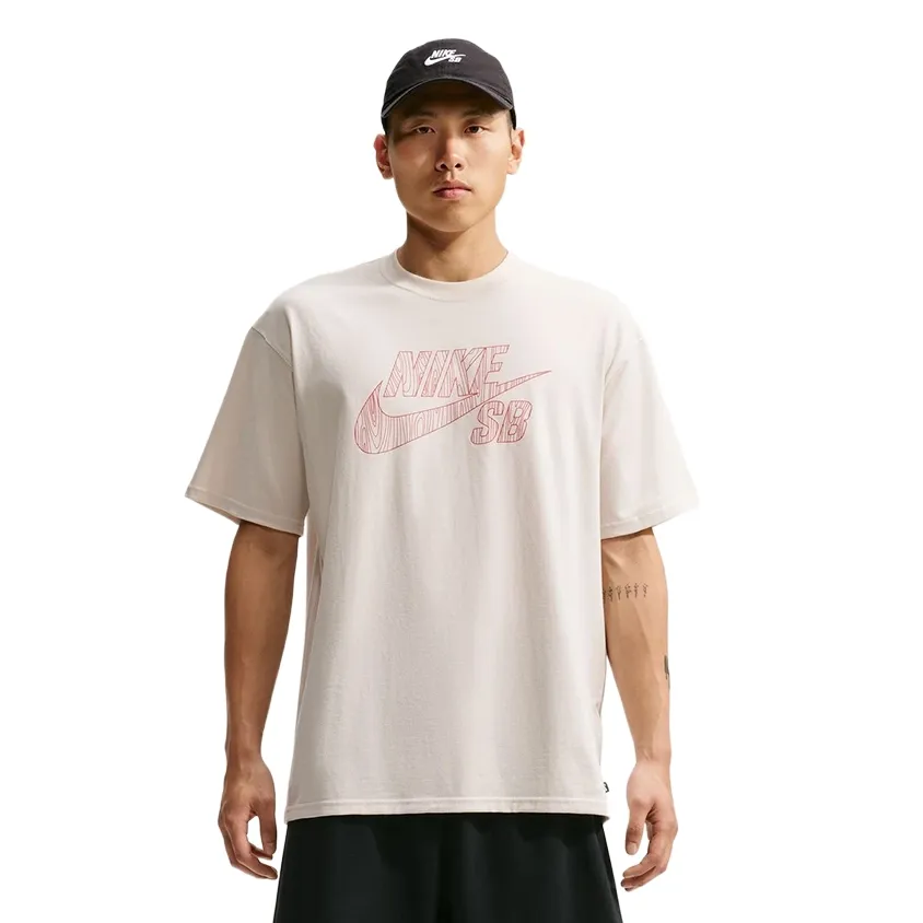 Front view of Nike SB Logo Fill Tee in Light Orewood Brown with woodgrain Nike SB logo graphic