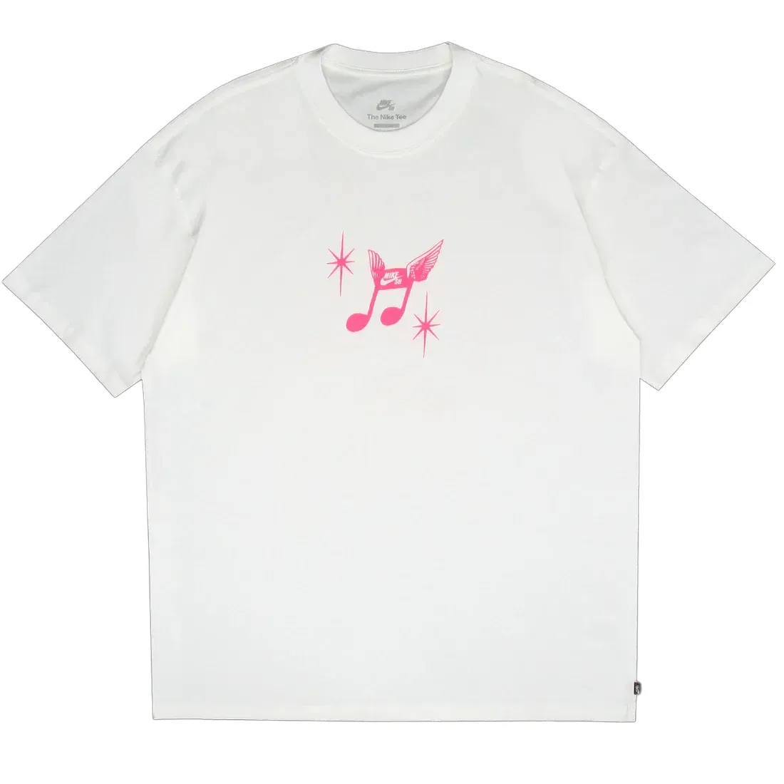 Front view of Nike SB FC Pack Tee in White with pink music note chest graphic