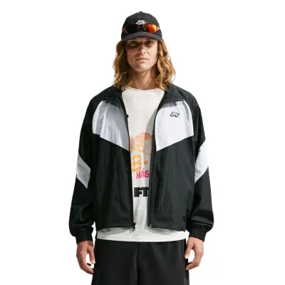 Front view of Nike SB Pavan Jacket in Black/White with oversized fit and Chevron design