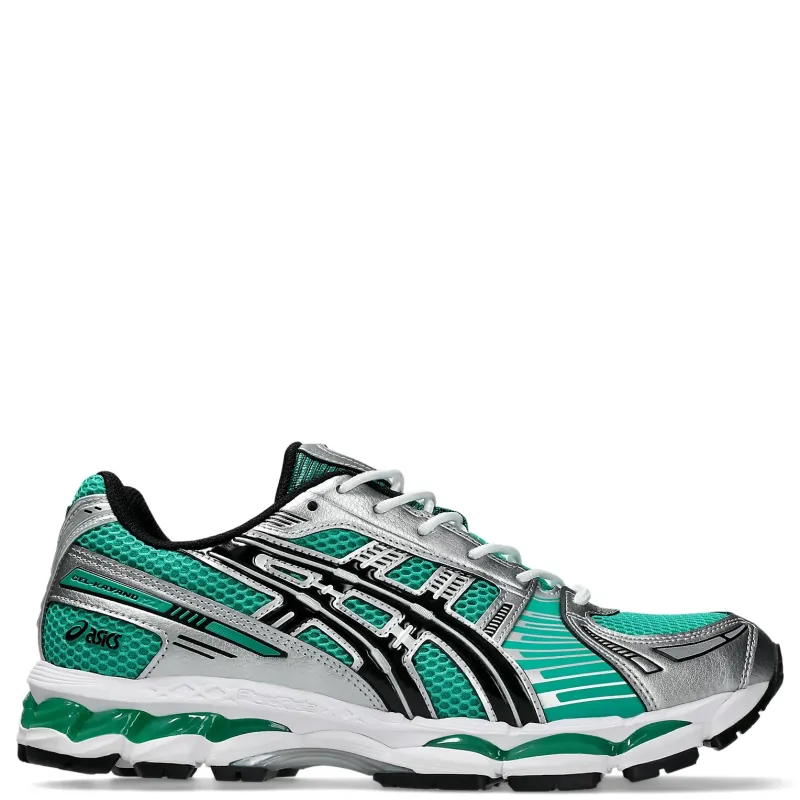 Lateral side view of ASICS GEL-KAYANO 12.1 with metallic overlays and GEL cushioning