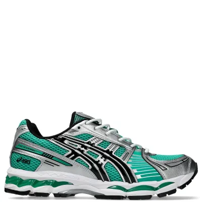 Lateral side view of ASICS GEL-KAYANO 12.1 with metallic overlays and GEL cushioning