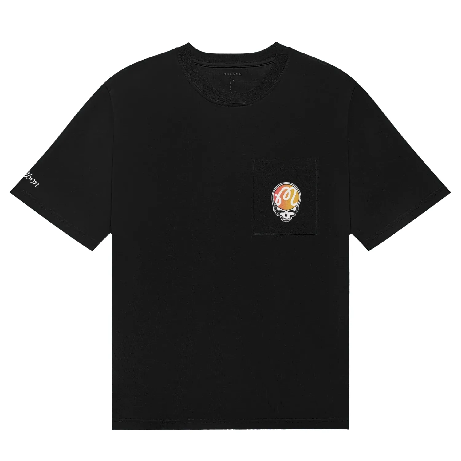 Front view of Black Bermuda Foundation Tee with printed chest pocket