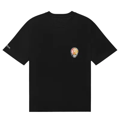 Front view of Black Bermuda Foundation Tee with printed chest pocket