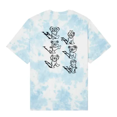 Back view of Malbon Golf Grateful Dead Bermuda Alphabet Tee with oversized Dancing Bears graphic