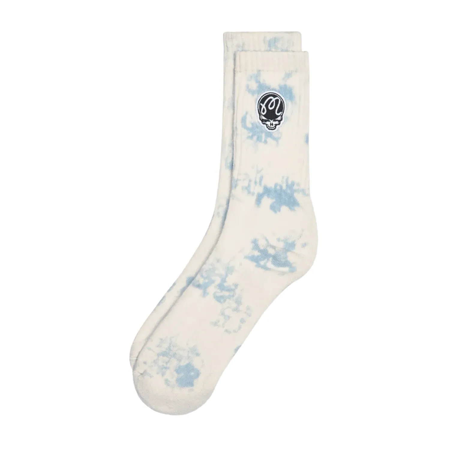 Malbon Golf Grateful Dead Stealie Sock in Light Blue with crystal wash finish and embroidered Stealie logo