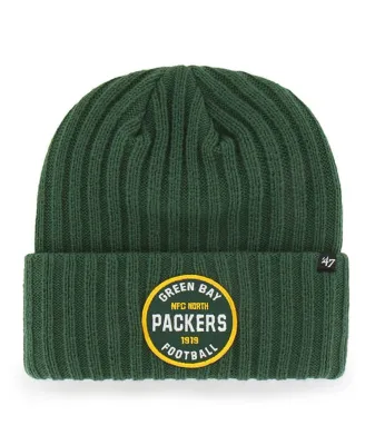 Front view of '47 Brand Green Bay Packers Snowdrift rib-knit cuff beanie in green with woven team patch