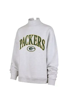 Front view of '47 Brand Green Bay Packers Women's Vantage Mock Neck sweatshirt in grey