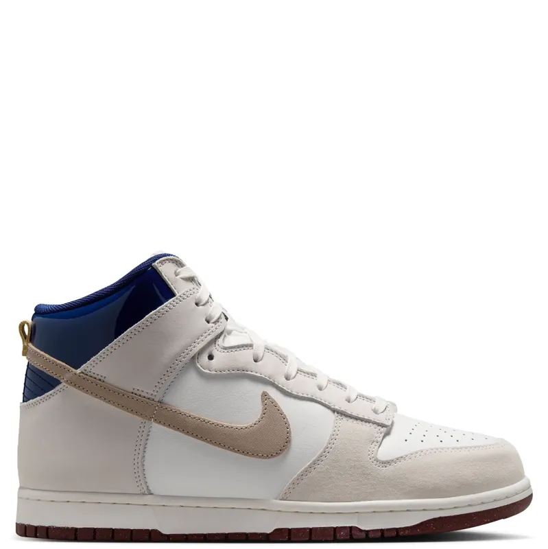 Medial side profile of the Nike SB Dunk High Pro with premium leather upper and suede overlays.