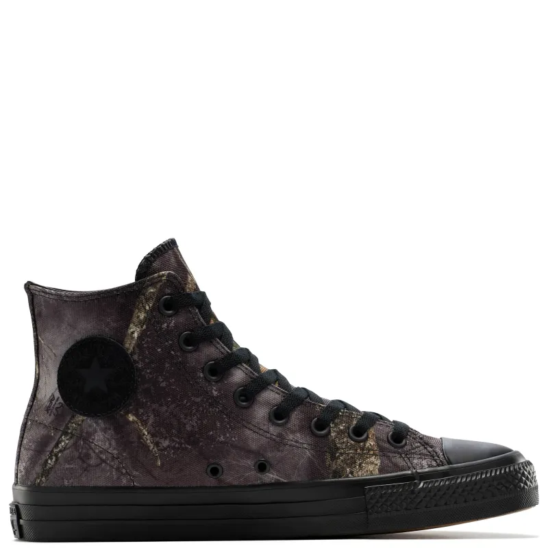 Side view of Converse Chuck Taylor All Star Pro Realtree APX Black with tonal ankle patch and camouflage print.