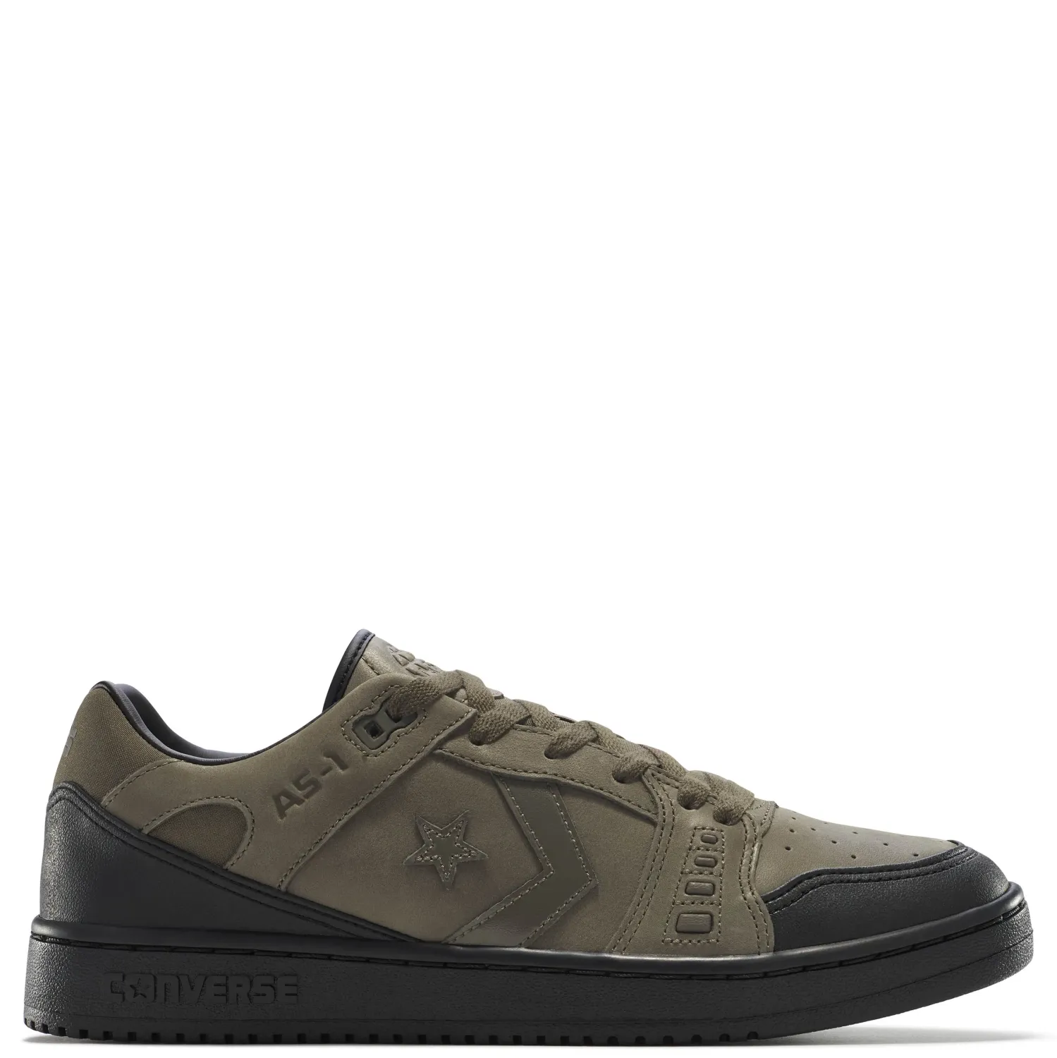 Side view of Converse AS-1 Pro Rubberized in Truffle and Black with tonal star chevron branding and rubber overlays.
