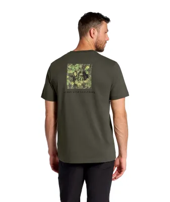 Back view of The North Face Yosemite Oak Box NSE Tee in Taupe with Yosemite oak leaf graphic and logo.