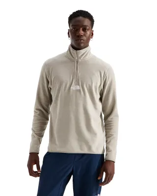 Front view of The North Face Glacier 1/4 Zip in Stone Slab with high collar, quarter zip and embroidered chest logo.