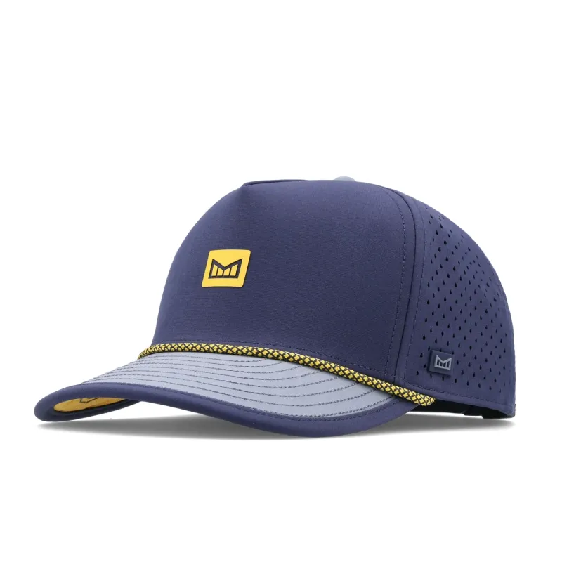 Melin Odysea Rope Streamline hat in Peacoat with yellow front logo and rope detail.