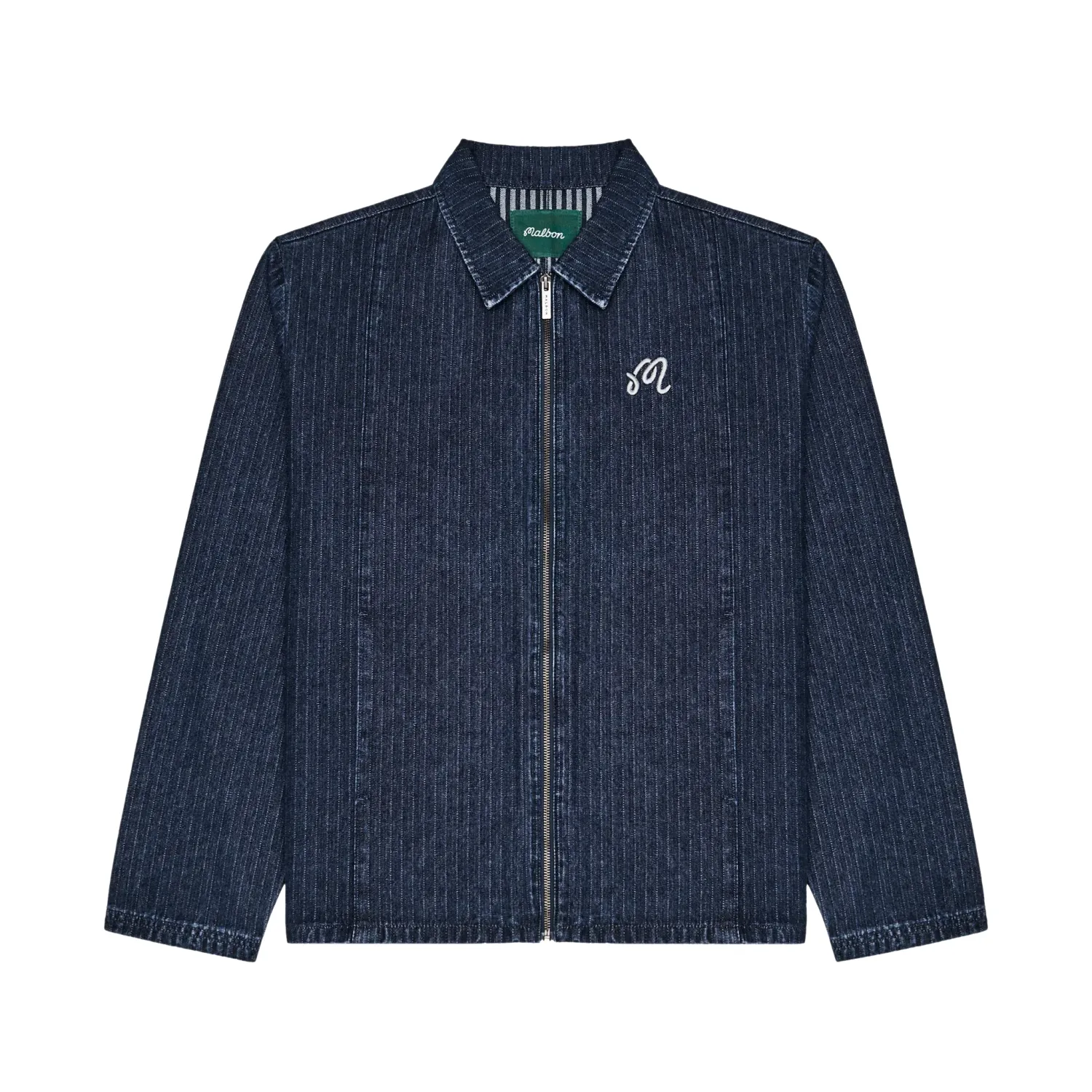 Front flat lay of Malbon Foreman Jacket with full-zip closure and embroidered chest logo.