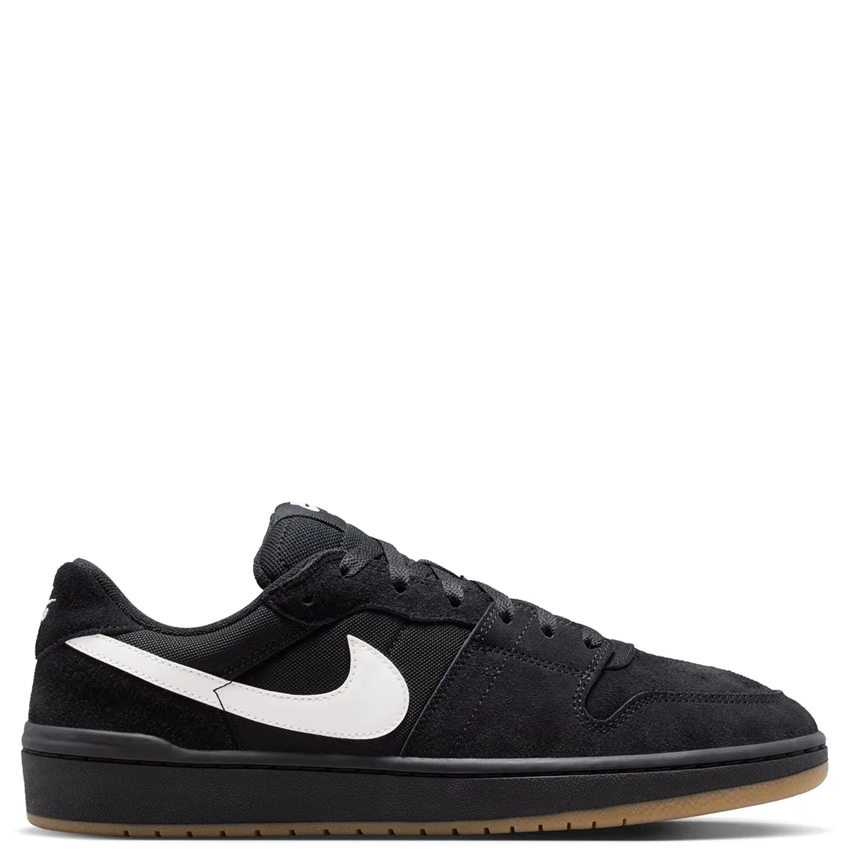 Medial side profile of Nike SB Code 58 in black suede and mesh construction.