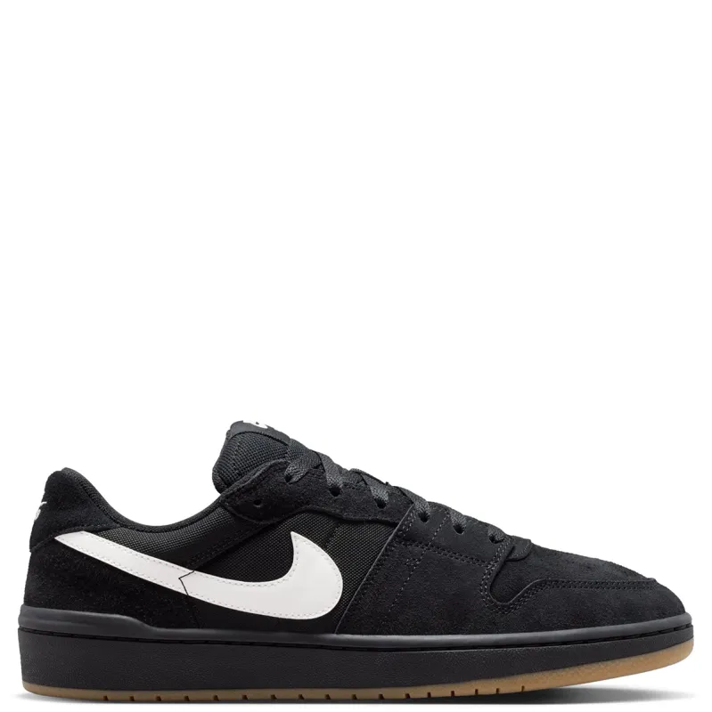 Medial side profile of Nike SB Code 58 in black suede and mesh construction.