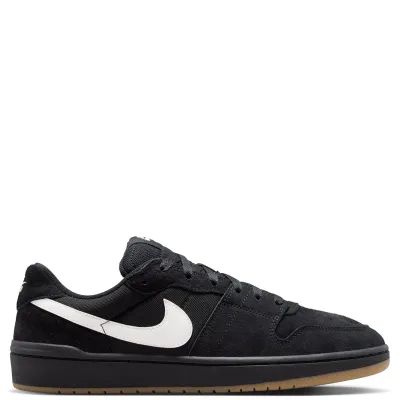 Medial side profile of Nike SB Code 58 in black suede and mesh construction.
