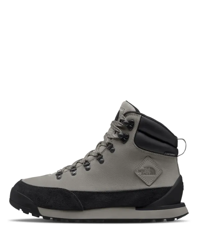 Side view of The North Face Back-To-Berkeley IV Leather boot with Stone Slab leather, black suede rand and DRYVENT.