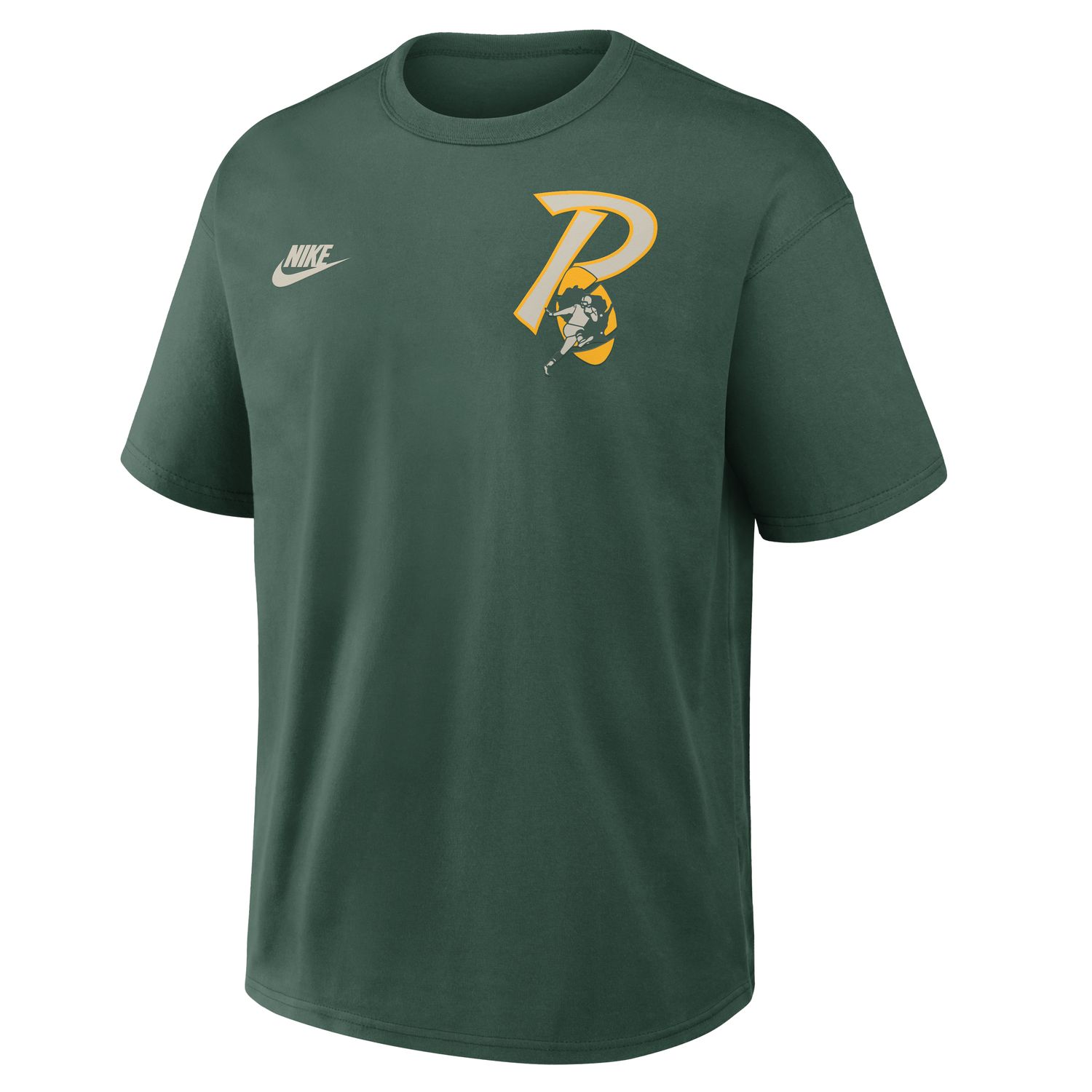 Front view of the Nike Green Bay Packers Legacy Night Primary Max90 Tee in green with chest graphics.